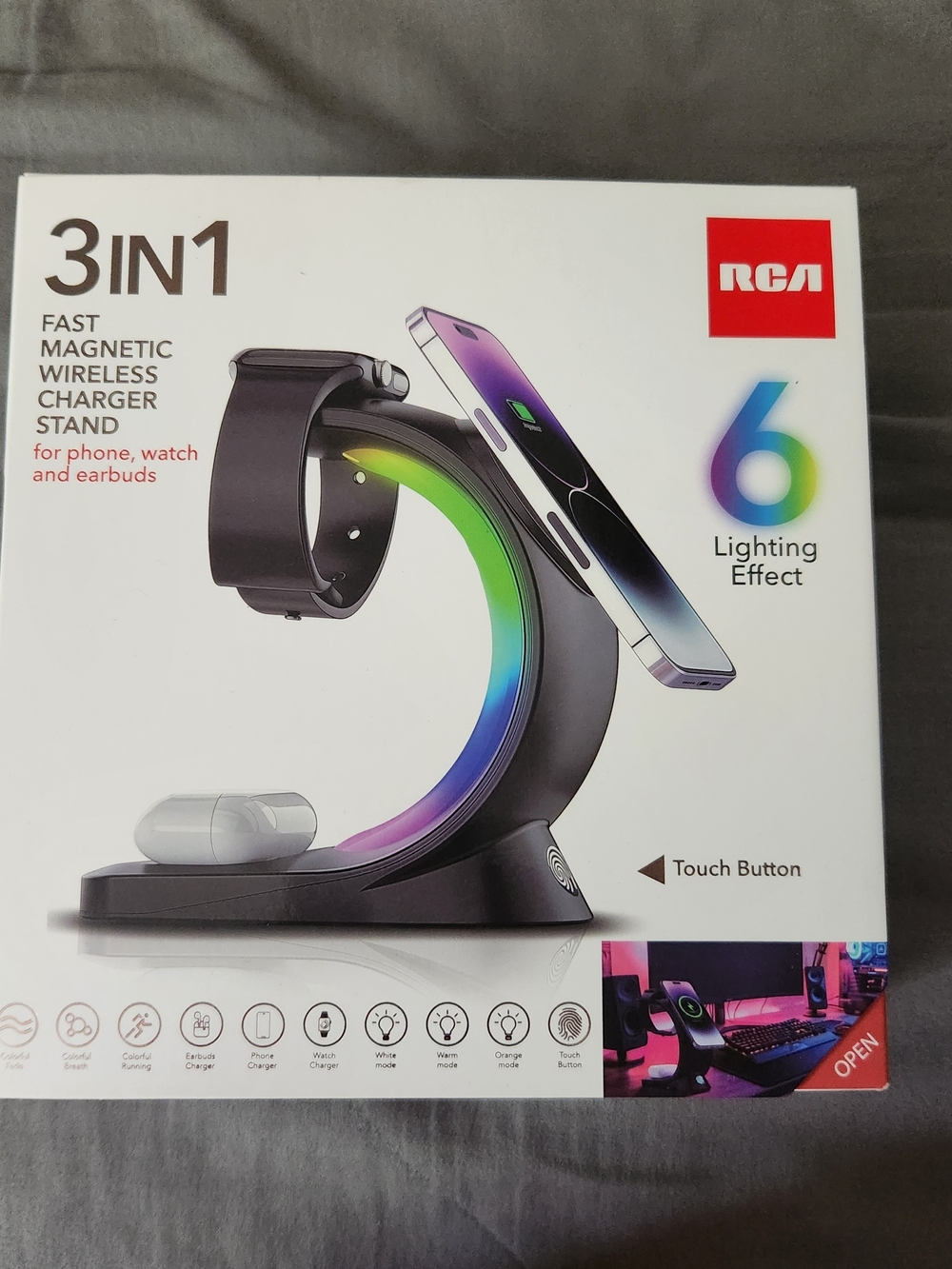 RCA 3-in-1 Magnetic Wireless Charger Stand - Black